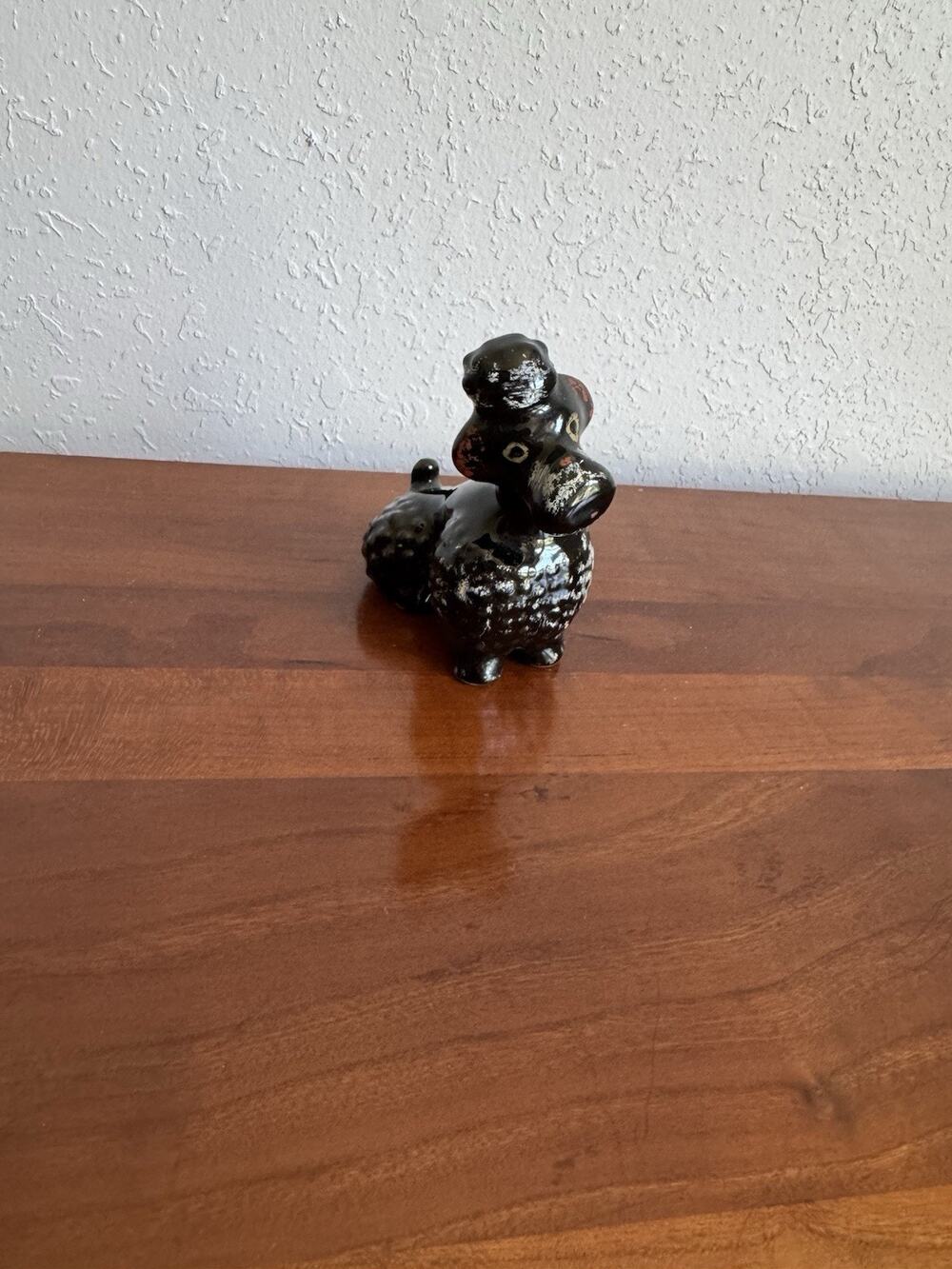 Vintage Poodle Shiny Black Glaze Boho Glam Dog Figurine Japan Estate Collectors
